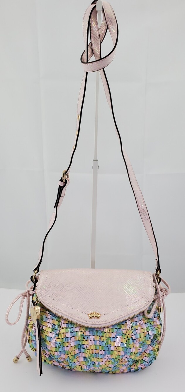 Juicy Couture Cross Body Sequins Purple JC Mini Traveler Candy Flap Foldover Bag